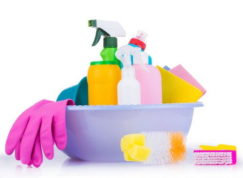 Eco-friendly house cleaning supplies in a London home